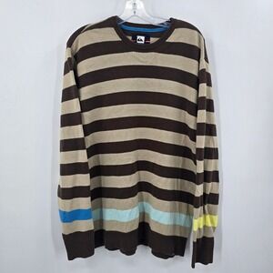 Quiksilver Sweater Mens XL Striped Brown Tan Blue Yellow Pullover